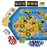 Jeu de société Catan avec plateau hexagonal et pions colorés