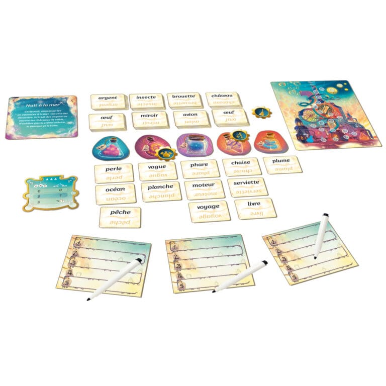 Jeu de société Nuit à la Mer avec cartes, jetons et plateaux