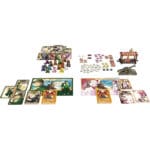 Contenu jeu de société avec cartes, pions et accessoires