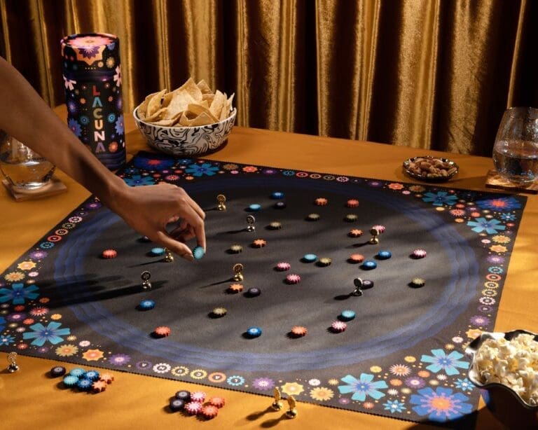 Jeu de société avec plateau astrologique et pions colorés