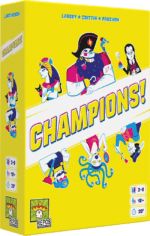 Boîte jeu de société Champions avec personnages colorés