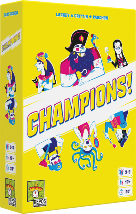 Boîte jeu de société Champions avec personnages colorés
