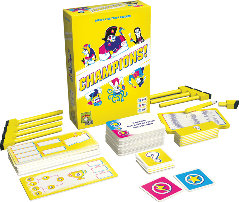 Jeu de société Champions avec boîte jaune et accessoires