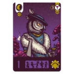 Carte de jeu illustrée avec hibou anthropomorphe fumant la pipe