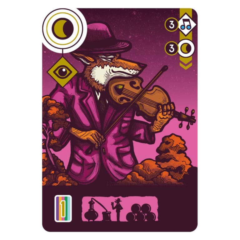 Carte de jeu illustrant un renard musicien avec violon