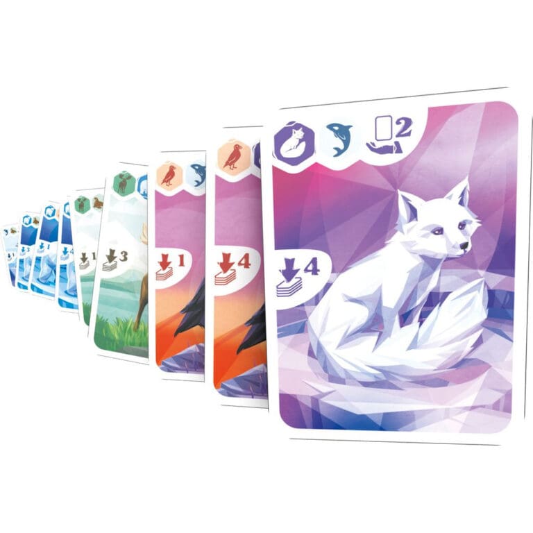 Cartes de jeu colorées avec animaux et symboles numérotés