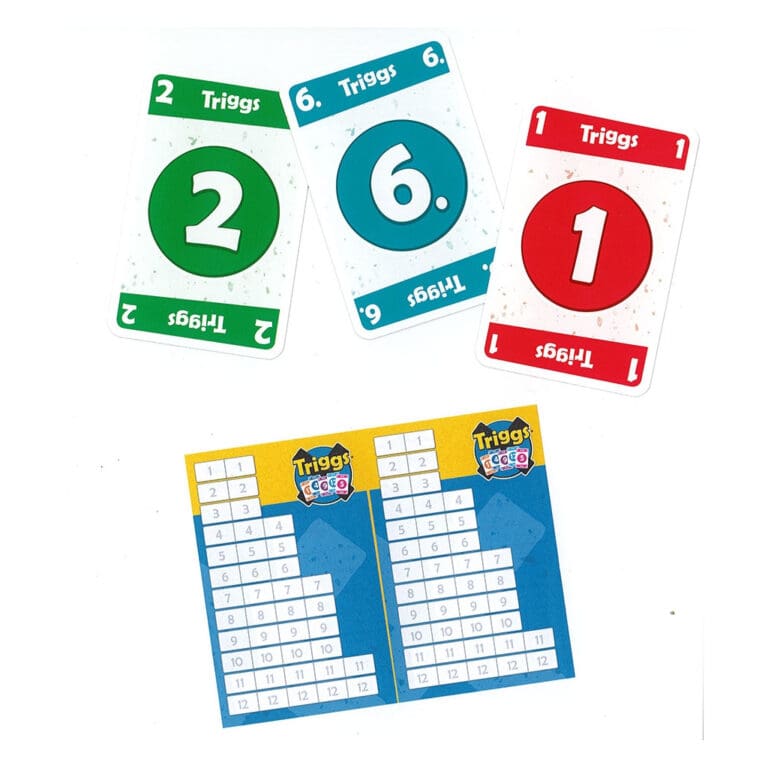 Jeu de cartes Triggs avec tables de multiplication colorées