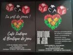 Deux cartes publicitaires Décalé café ludique et boutique jeux