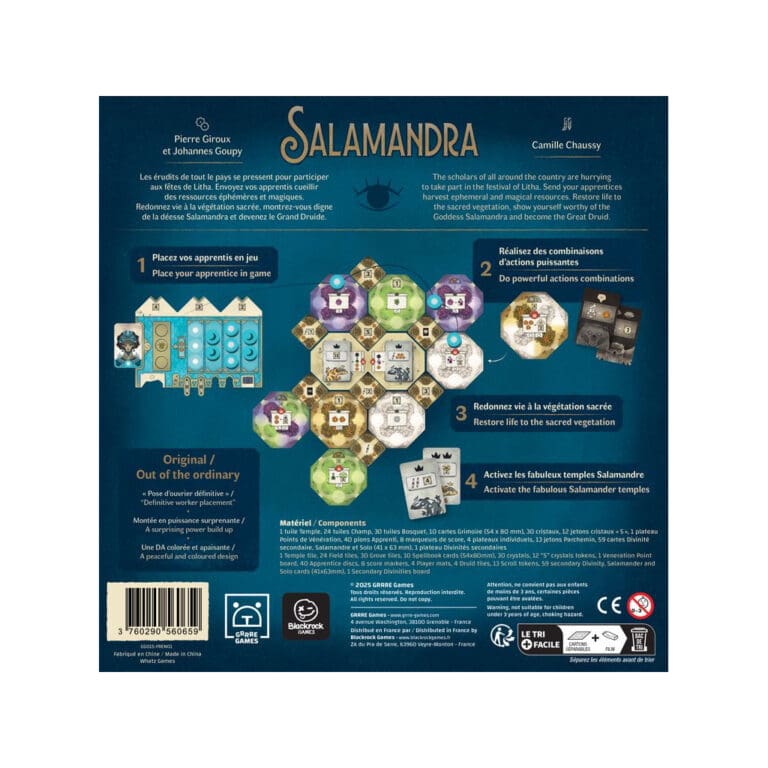 Boîte de jeu Salamandra avec plateau hexagonal et composants