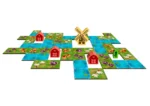 Jeu de plateau modular avec tuiles ferme, maisons et moulin