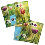 Cartes de jeu avec tulipes numérotées et paysage aquatique